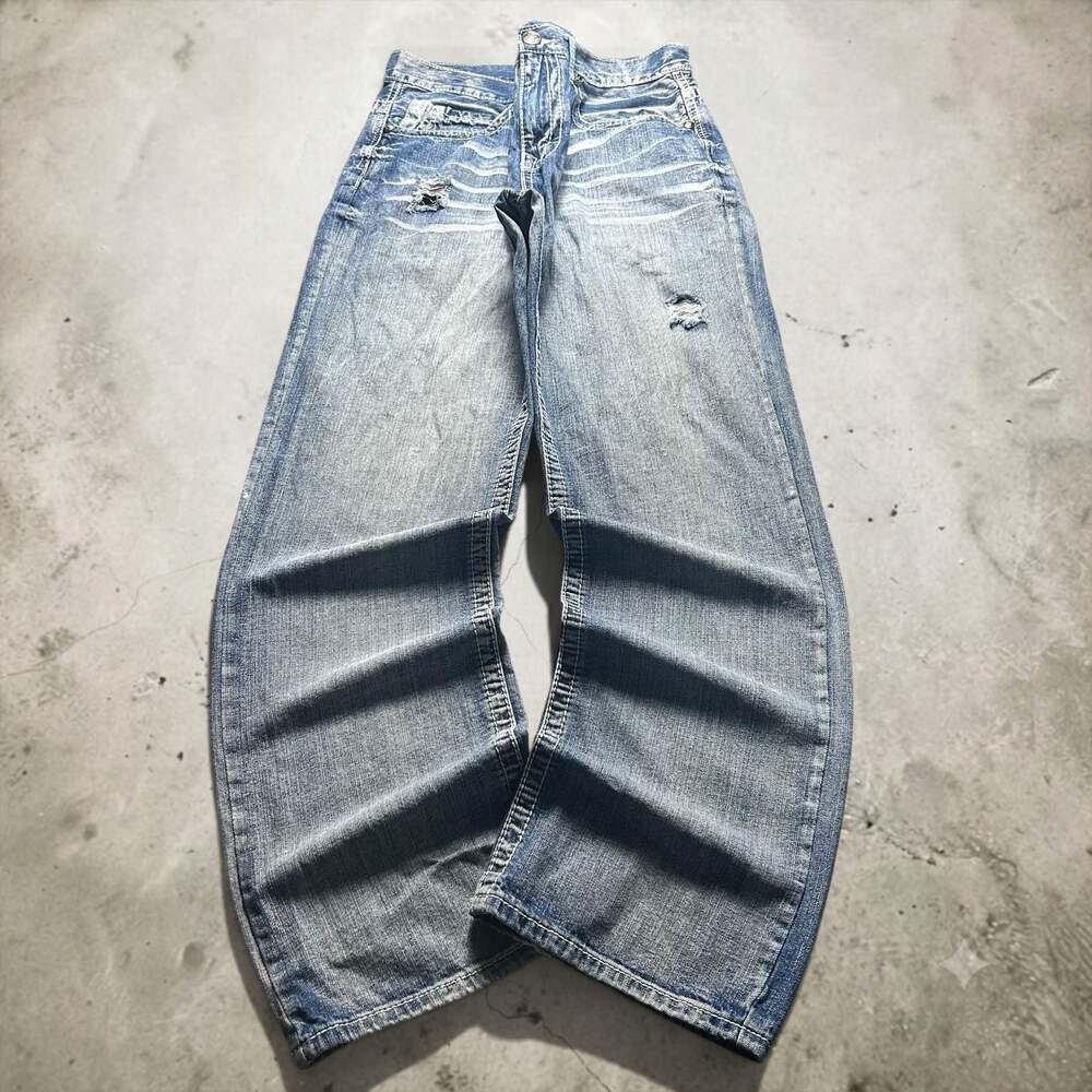 Axe & Crown Jeans Mens 30x32 (33x31) Straight Distressed Whiskered Medium Blue B